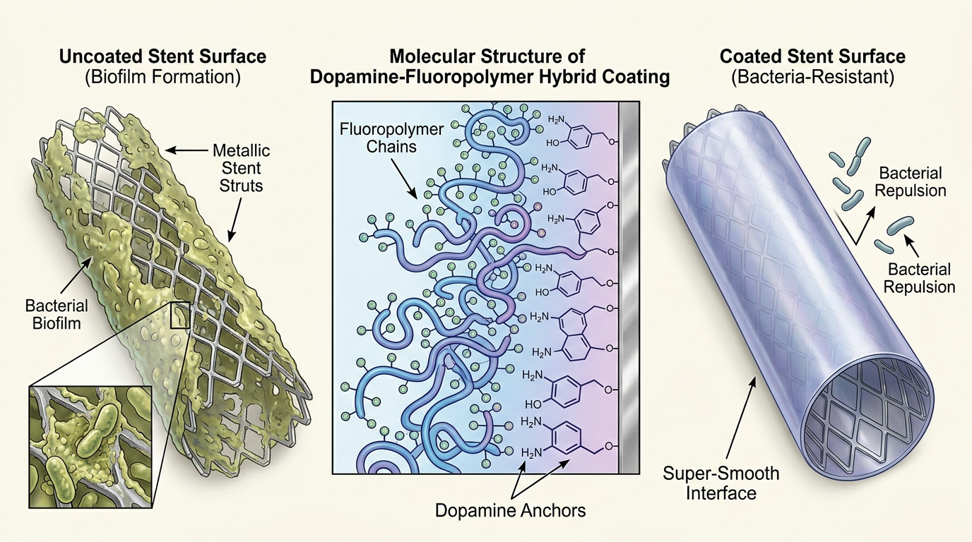 Dopamine-Fluoropolymer Biliary Stent